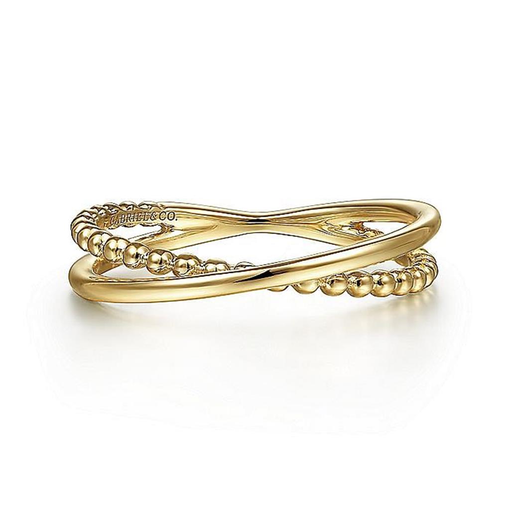 Gabriel & Co 14K Yellow Gold Diamond & Bujukan Beaded Criss-Cross Ring