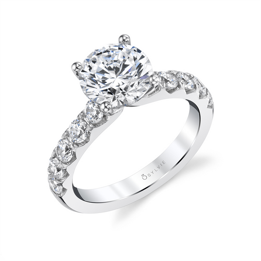 Sylvie 14K White Gold Round Thick Diamond Semi Mount