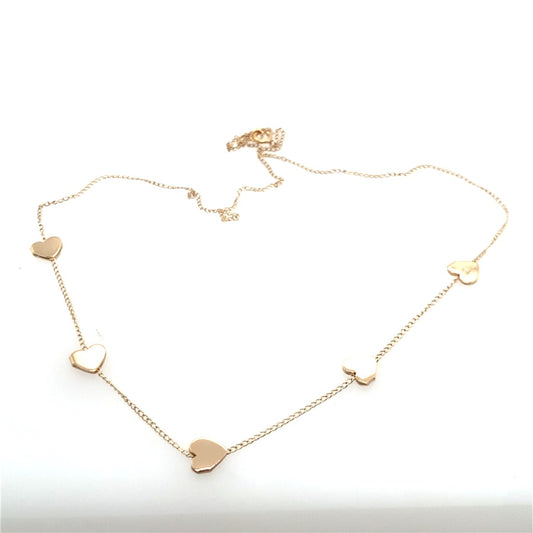 Estate 14K Yellow Gold Heart Station Necklace