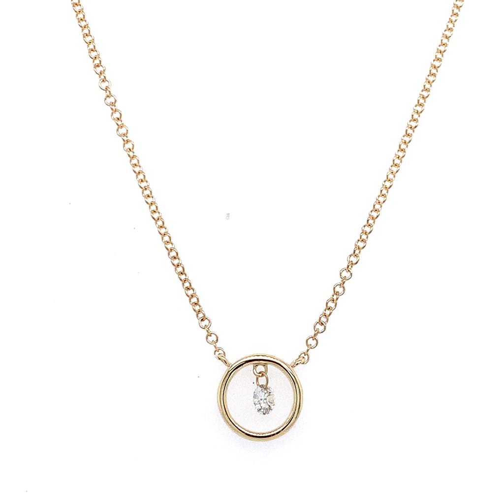 Shy Creation Floating Diamond in Gold Circle Pendant Necklace