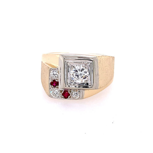 Estate 14K Yellow Gold Diamond & Ruby Ring