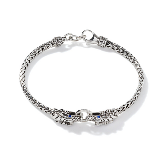 John Hardy Silver Naga Bracelet with Blue Sapphire Eyes