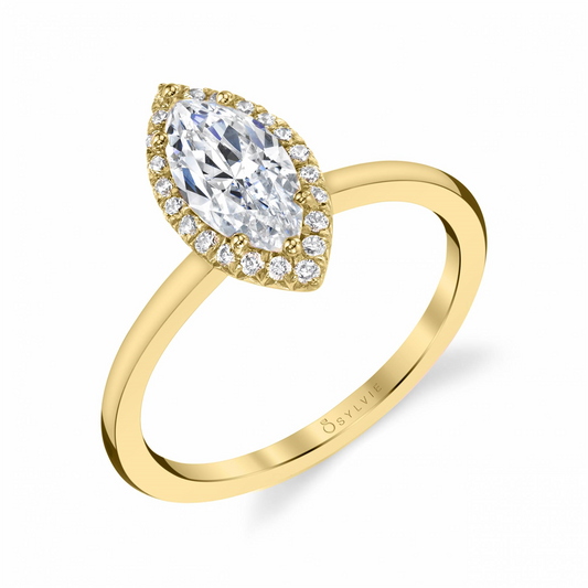 Sylvie 14K Yellow Gold Marquise Halo Diamond Semi Mount