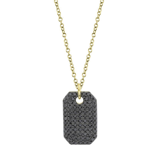 Shy Creation Black Diamond Dog Tag Necklace