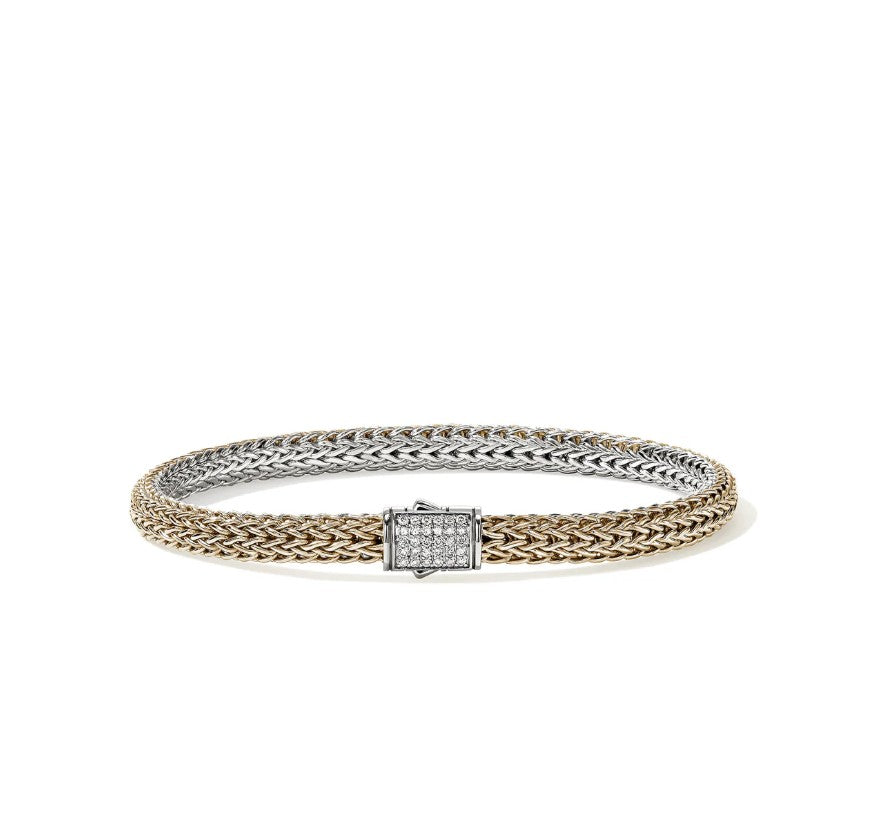 John Hardy Icon 14K Yellow Gold And Silver Pave Diamond Reversible Bracelet
