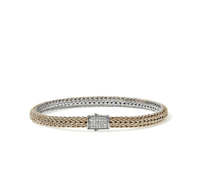 John Hardy Icon 14K Yellow Gold And Silver Pave Diamond Reversible Bracelet