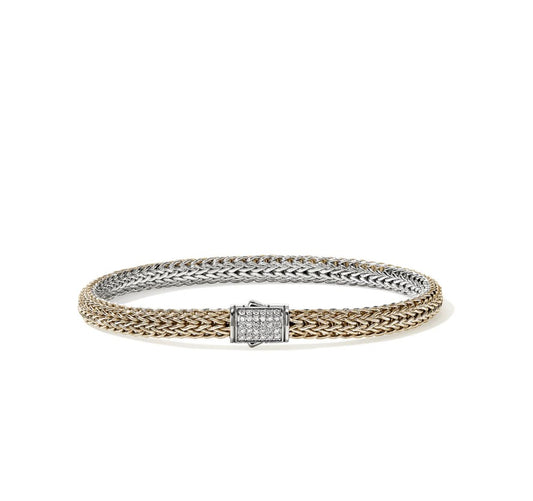 John Hardy Icon 14K Yellow Gold And Silver Pave Diamond Reversible Bracelet
