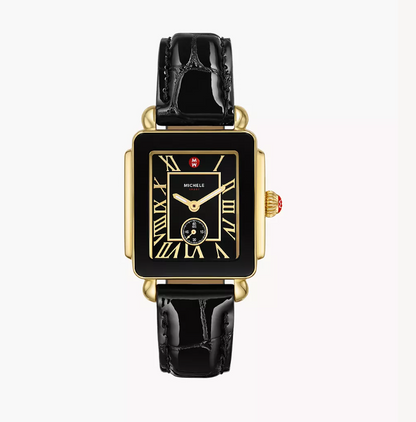 Michele Deco Mid Sport All Black with Gold Trim