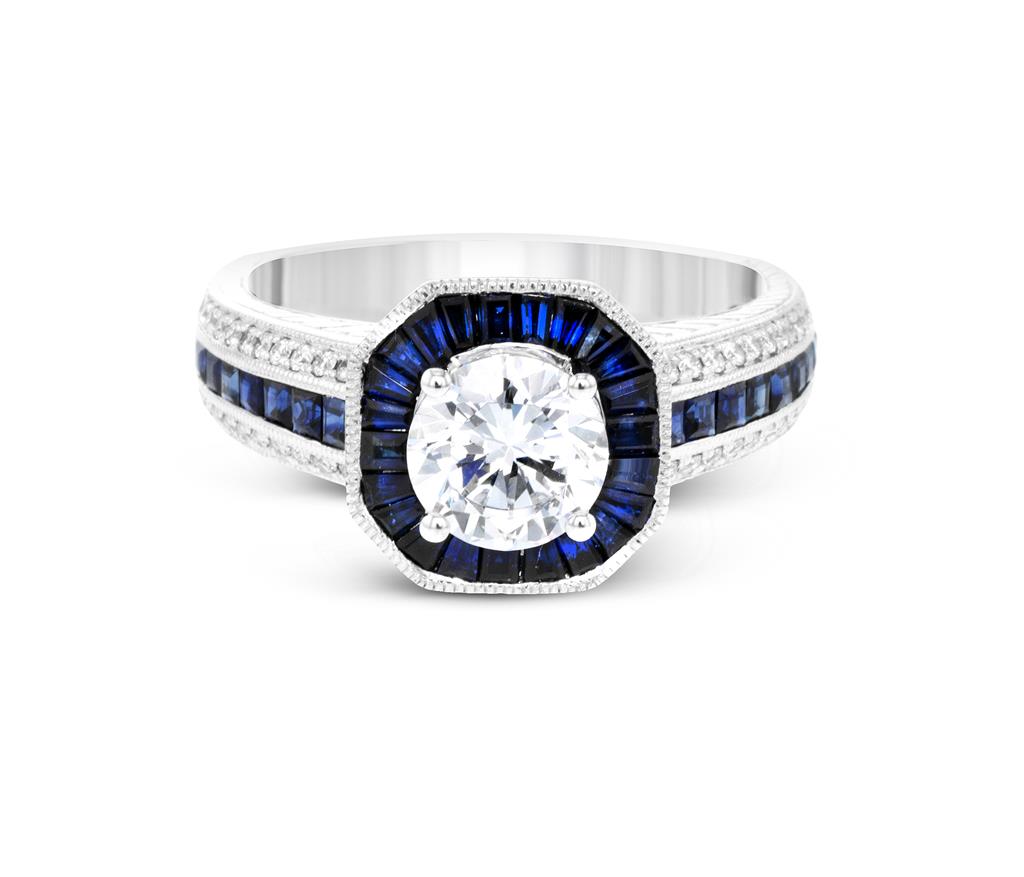 Simon G. Diamond and Blue Sapphire Halo Setting