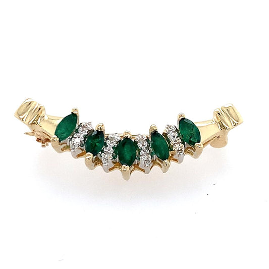Estate 14K Yellow Gold Diamond & Emerald Pin