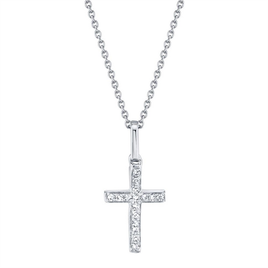 Shy 14Kw Diamond Cross Necklace