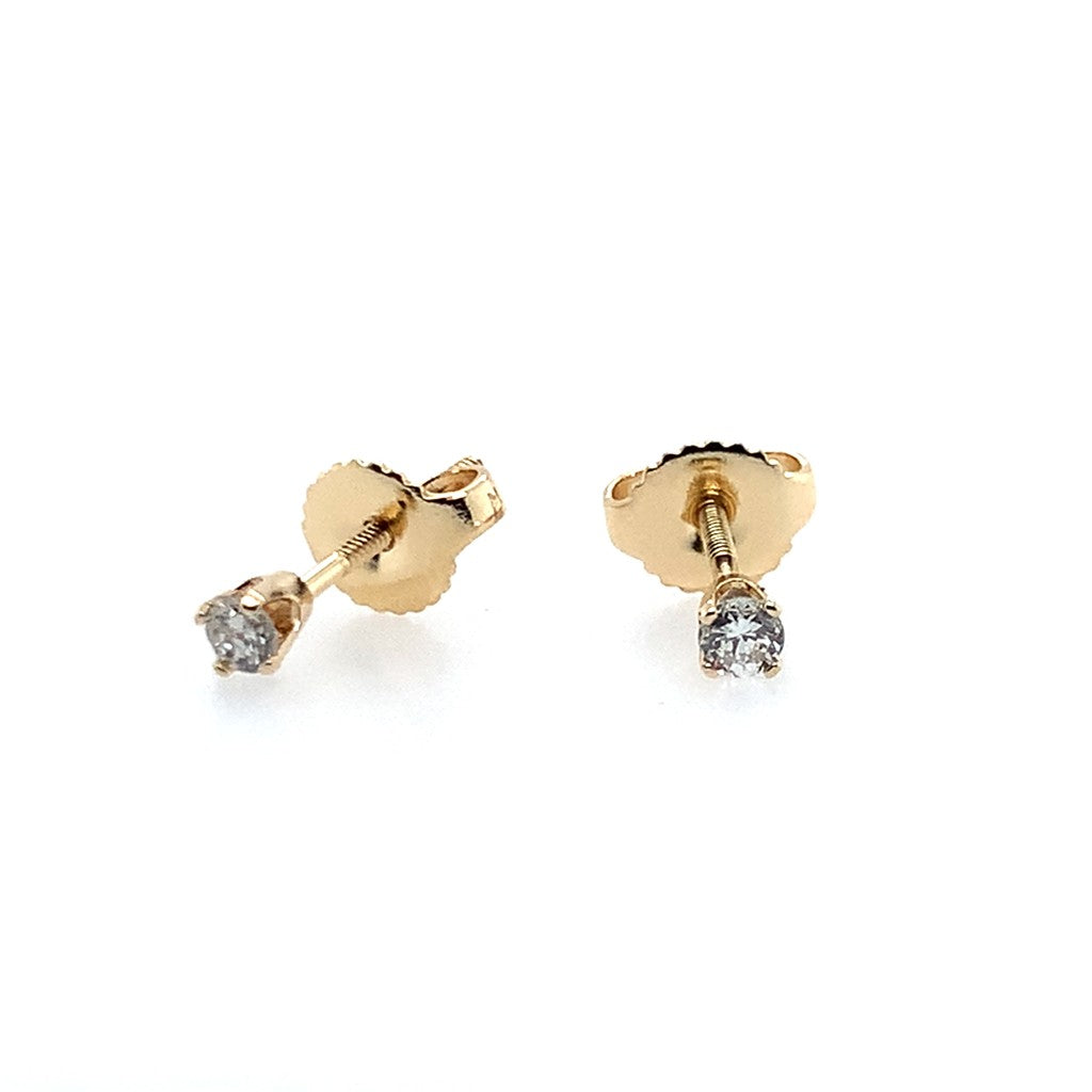 Estate 14K Yellow Gold Round Diamond Stud Earrings