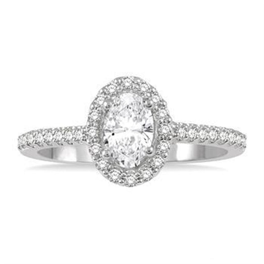 14K White Gold Diamond Halo Engagement Ring