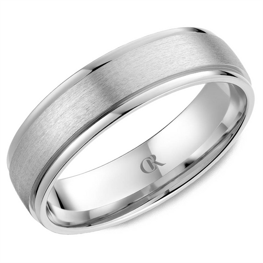 Crown 14K White Gold 6Mm Band with Sandpaper Center & High Polish Edges