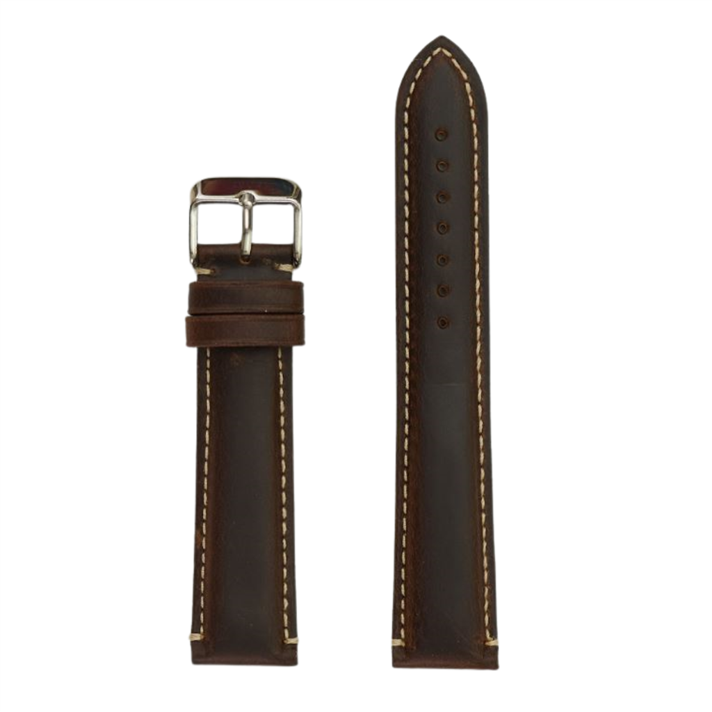 24Mm Brown Leather Watch Strap