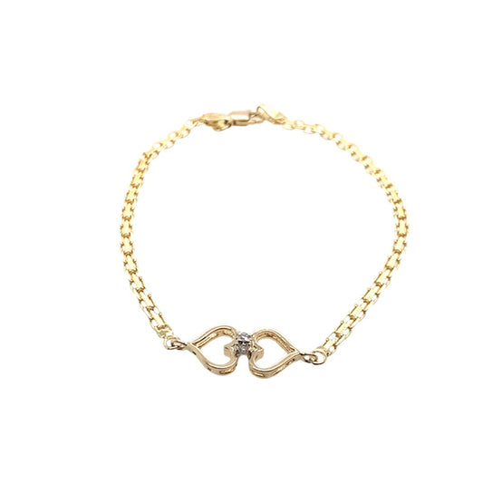 Estate 14K Yellow Gold Diamond Double Heart Bracelet