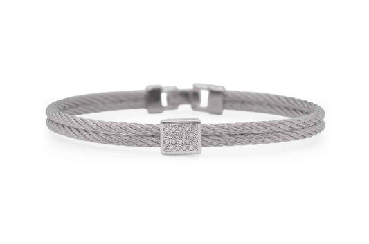 ALOR Grey Cable Diamond Square Station Bracelet