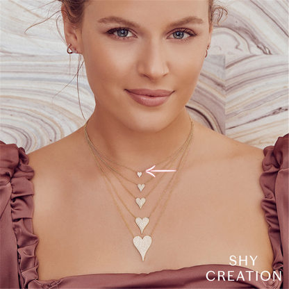 Shy Creation Yellow Gold Pave Set Mini Diamond Heart Pendant Necklace