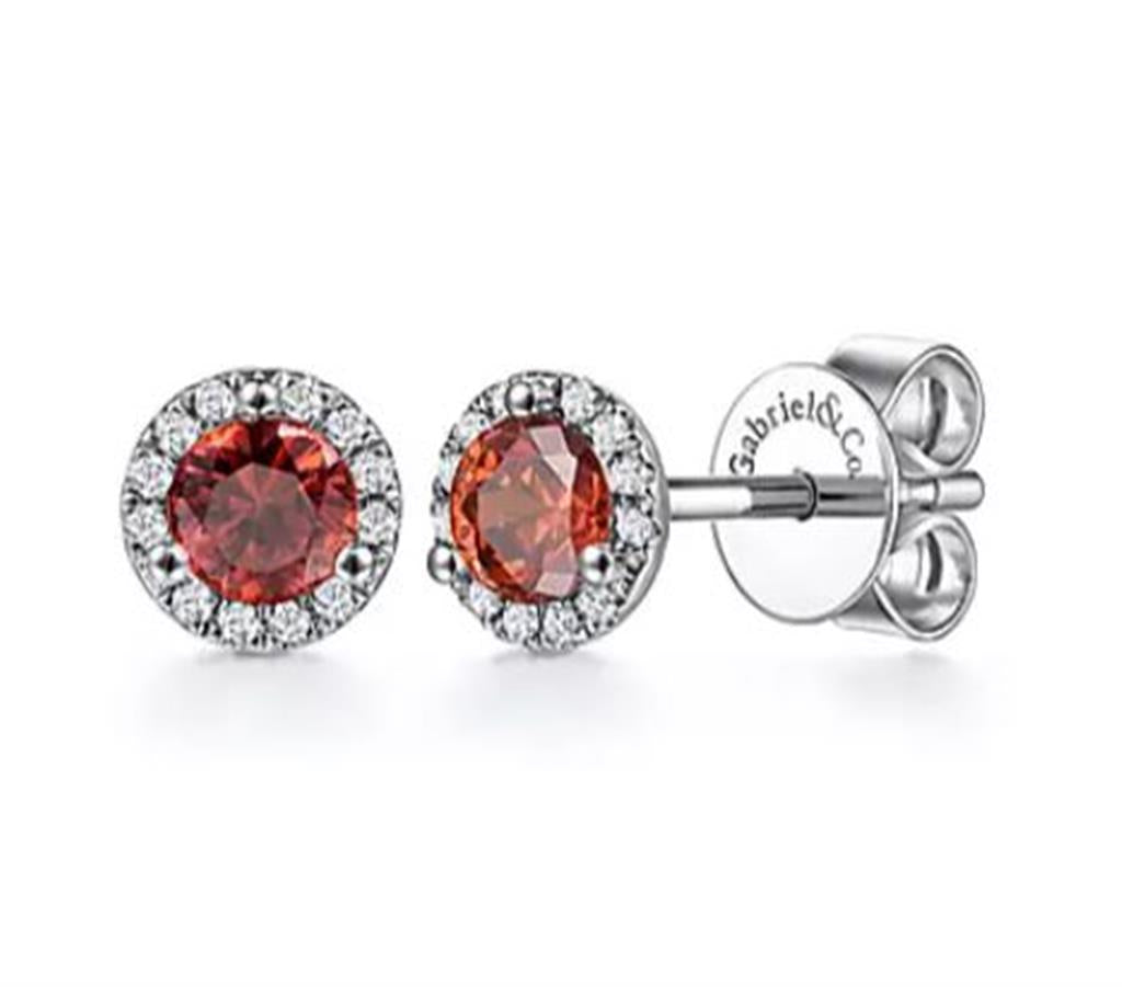 Gabriel Garnet & Diamond Halo Stud Earrings