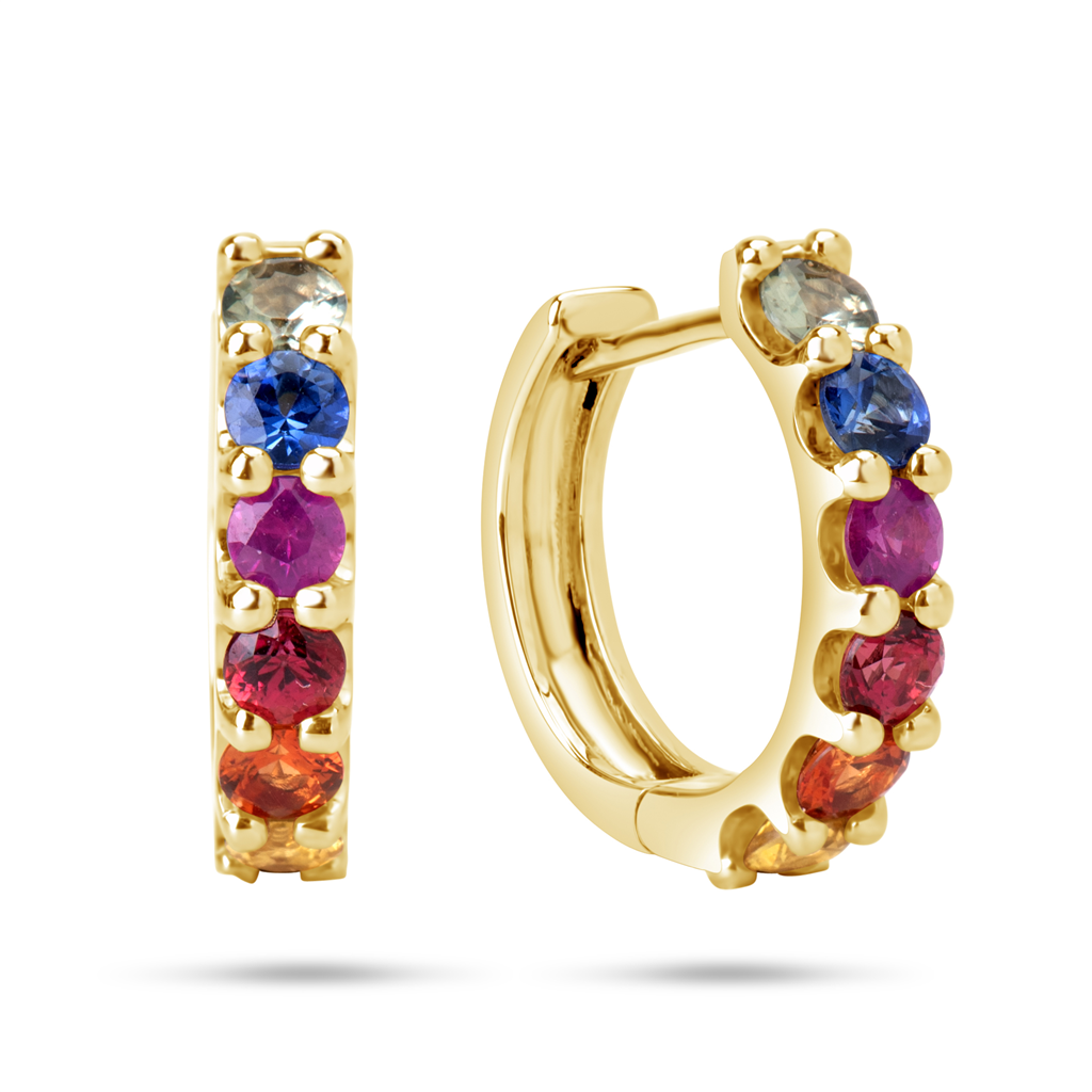 14Ky Rainbow Sapphire & Tsavorite Huggie Earrings
