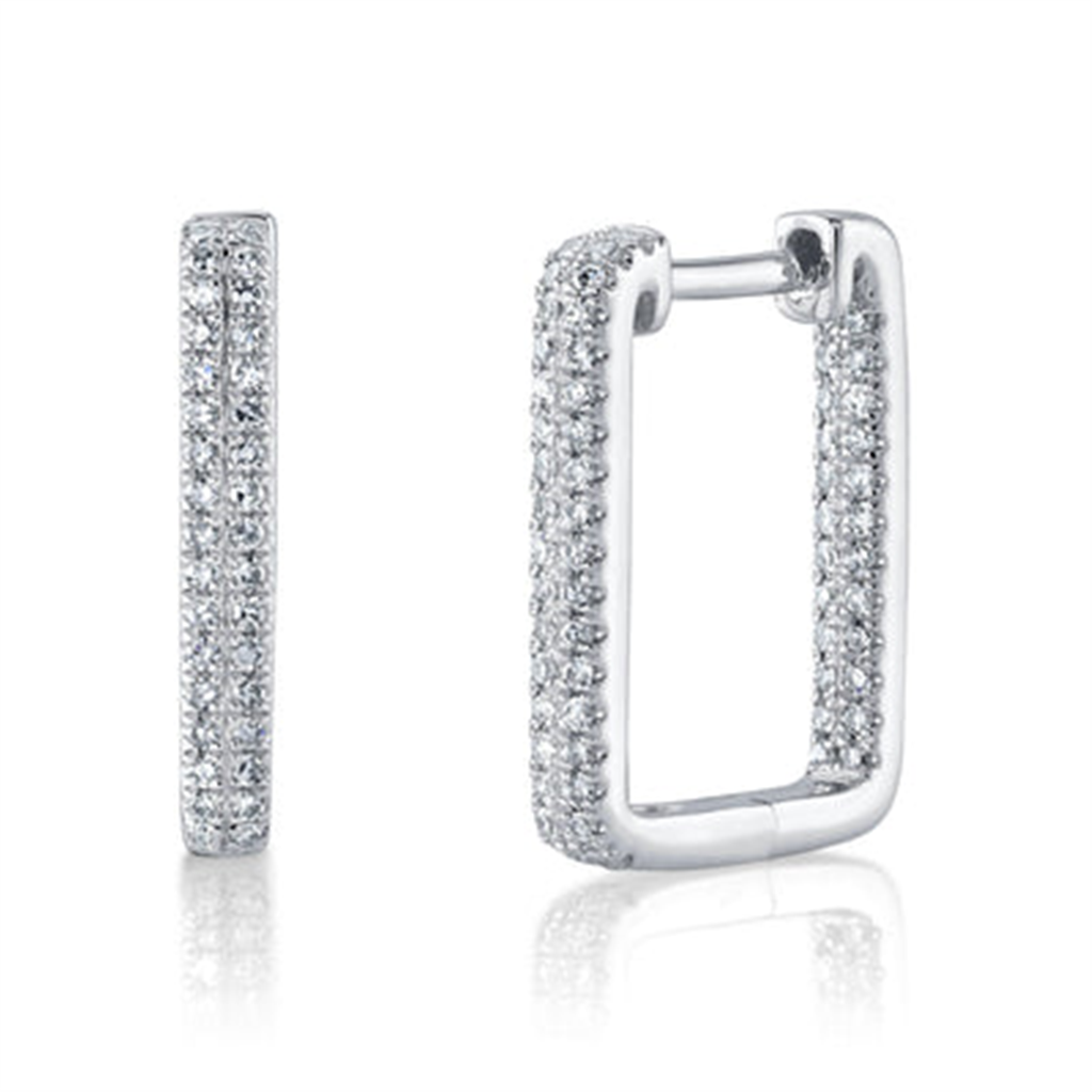 Shy Creation White Gold Diamond In-And-Out Rectangle Hoop Earring