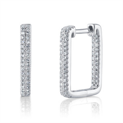 Shy Creation White Gold Diamond In-And-Out Rectangle Hoop Earring