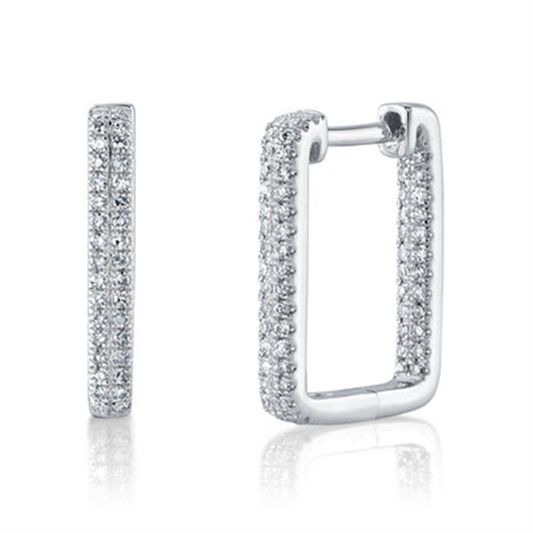 Shy Creation White Gold Diamond In-And-Out Rectangle Hoop Earring