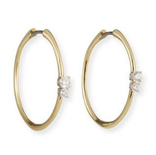 Roberto Coin Gold Double Diamond Hoop Earrings