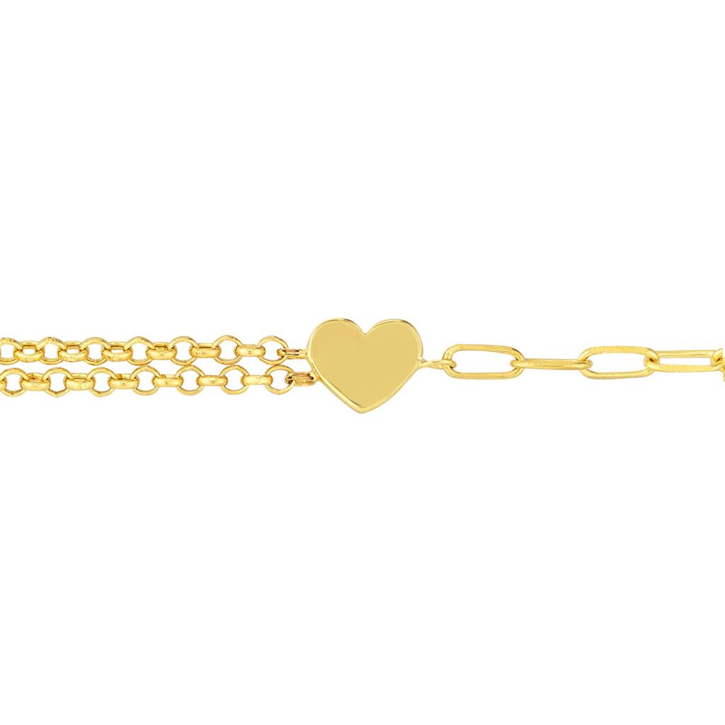 14k Half Double Row & Half Paperclip Heart Charm Bracelet