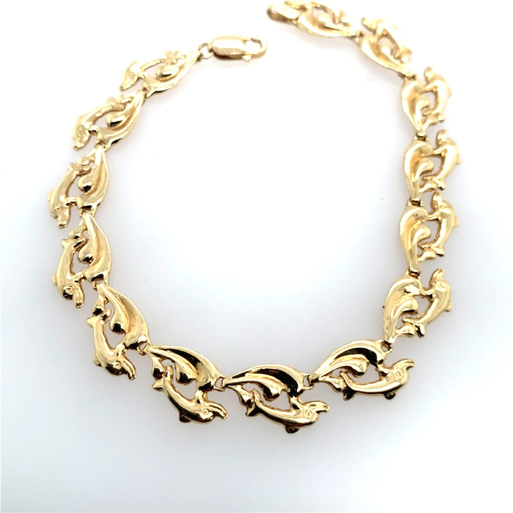 Estate 14K Yellow Gold Dolphin & Wave Bracelet