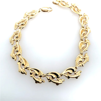 Estate 14K Yellow Gold Dolphin & Wave Bracelet