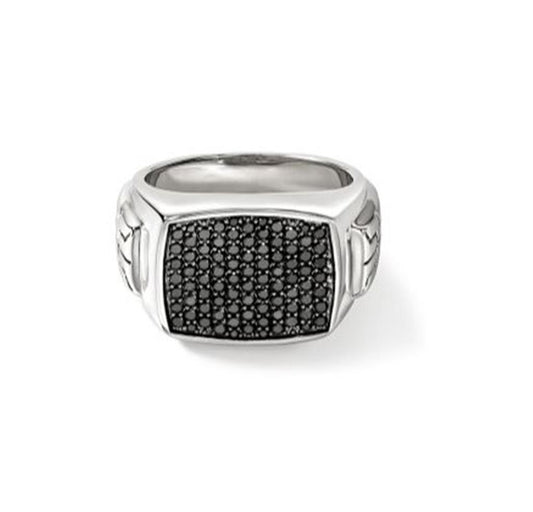 John Hardy Id Silver Signet Ring With Treated Black Sapphire