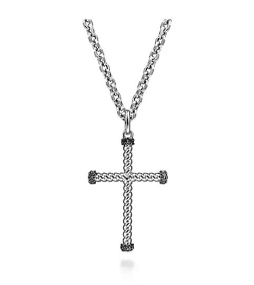 Gabriel Sterling Silver & Black Spinel Cross Pendant