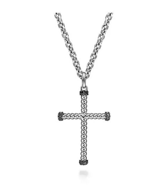 Gabriel Sterling Silver & Black Spinel Cross Pendant