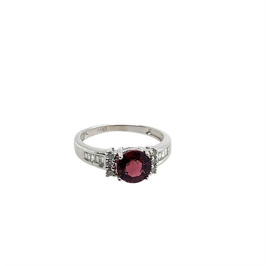Estate 14K White Gold Round Pink Stone Ring
