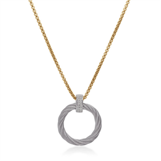 ALOR Grey and Yellow Cable Diamond Pendant Necklace