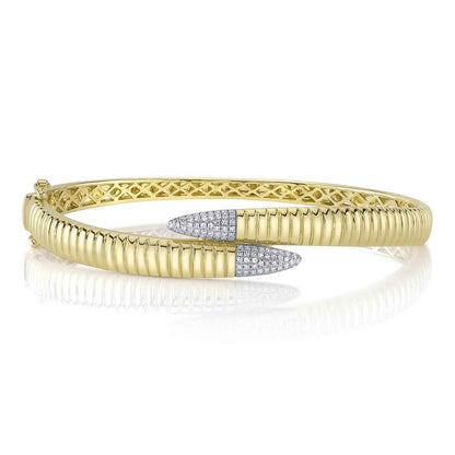 Shy Creation Diamond Bypass Teztured Bangle Bracelet