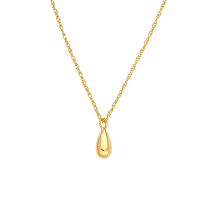 Gold Small Puffy Teardrop Pendant Necklace