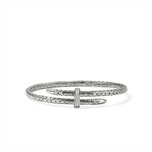 John Hardy Silver Spear Diamond Pave Bypass Flex Cuff