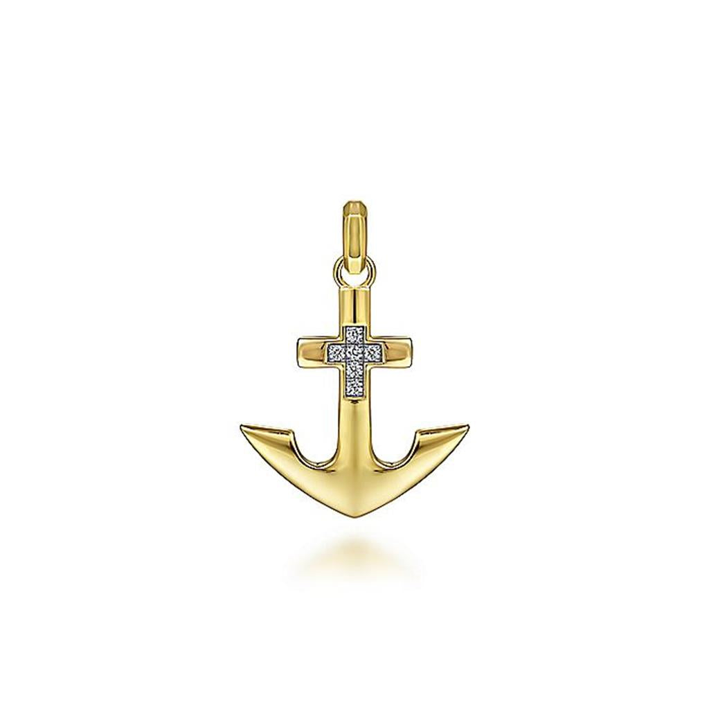 Gabriel 14K Diamond Cross Anchor Pendant