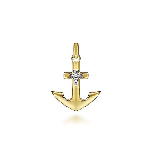 Gabriel 14K Diamond Cross Anchor Pendant