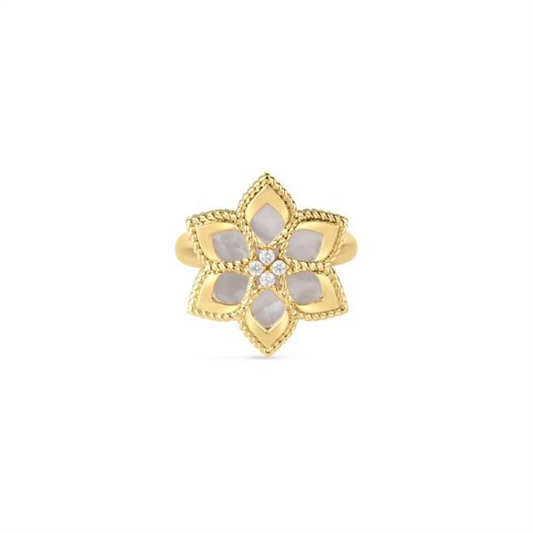 Roberto Coin 18Ky Diamond & Mother of Pearl Vernazza Flower Ring