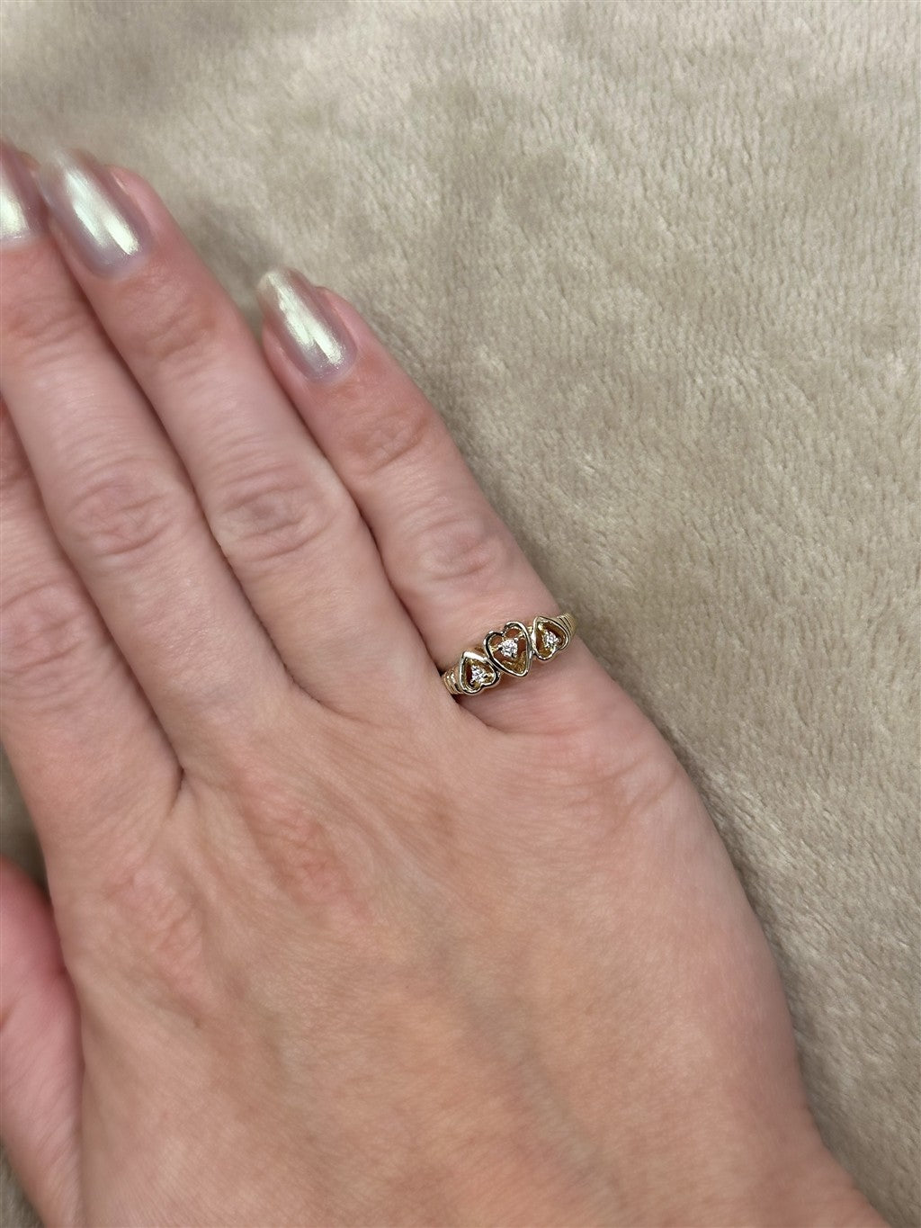 Estate 14K Yellow Gold 3 Diamond Heart Ring