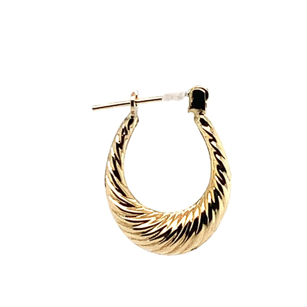 Estate 14K Yellow Gold Oval Textured Hoop Earrings