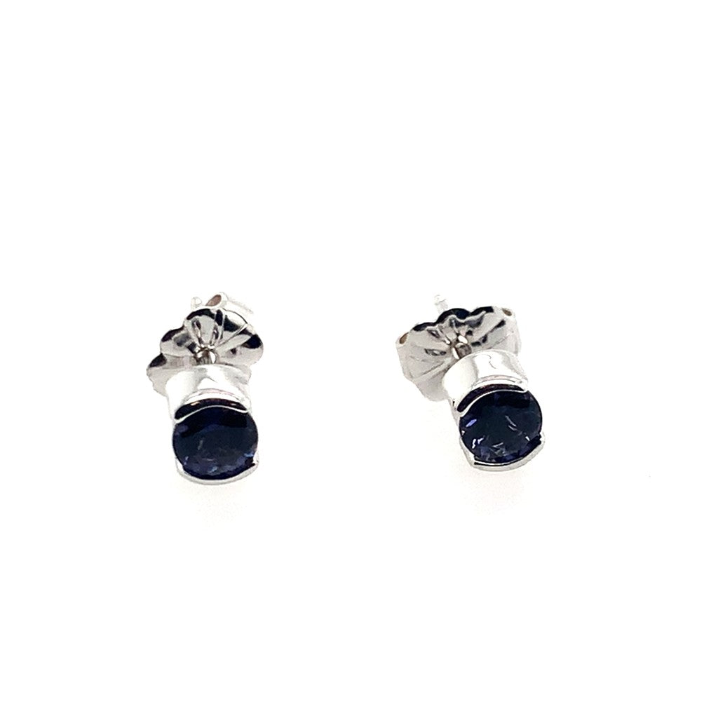 Estate 14K White Gold Round Purple Half Bezel Stud Earrings