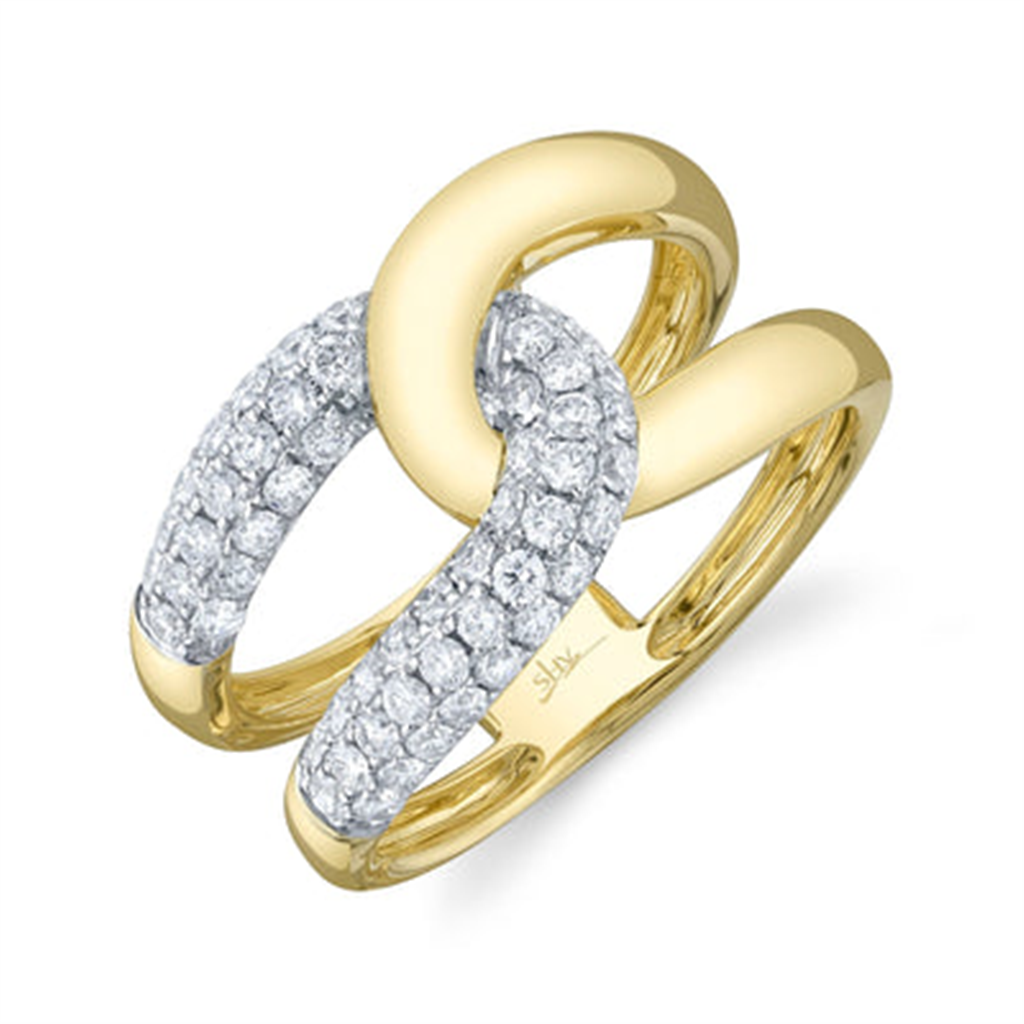 Shy Creation Yellow Gold Interlaced Twist Diamond Fashion Ring