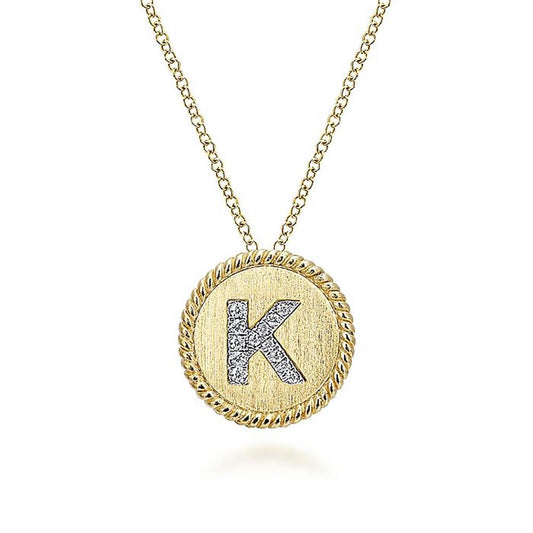 Gabriel Round K Diamond Initial Pendant