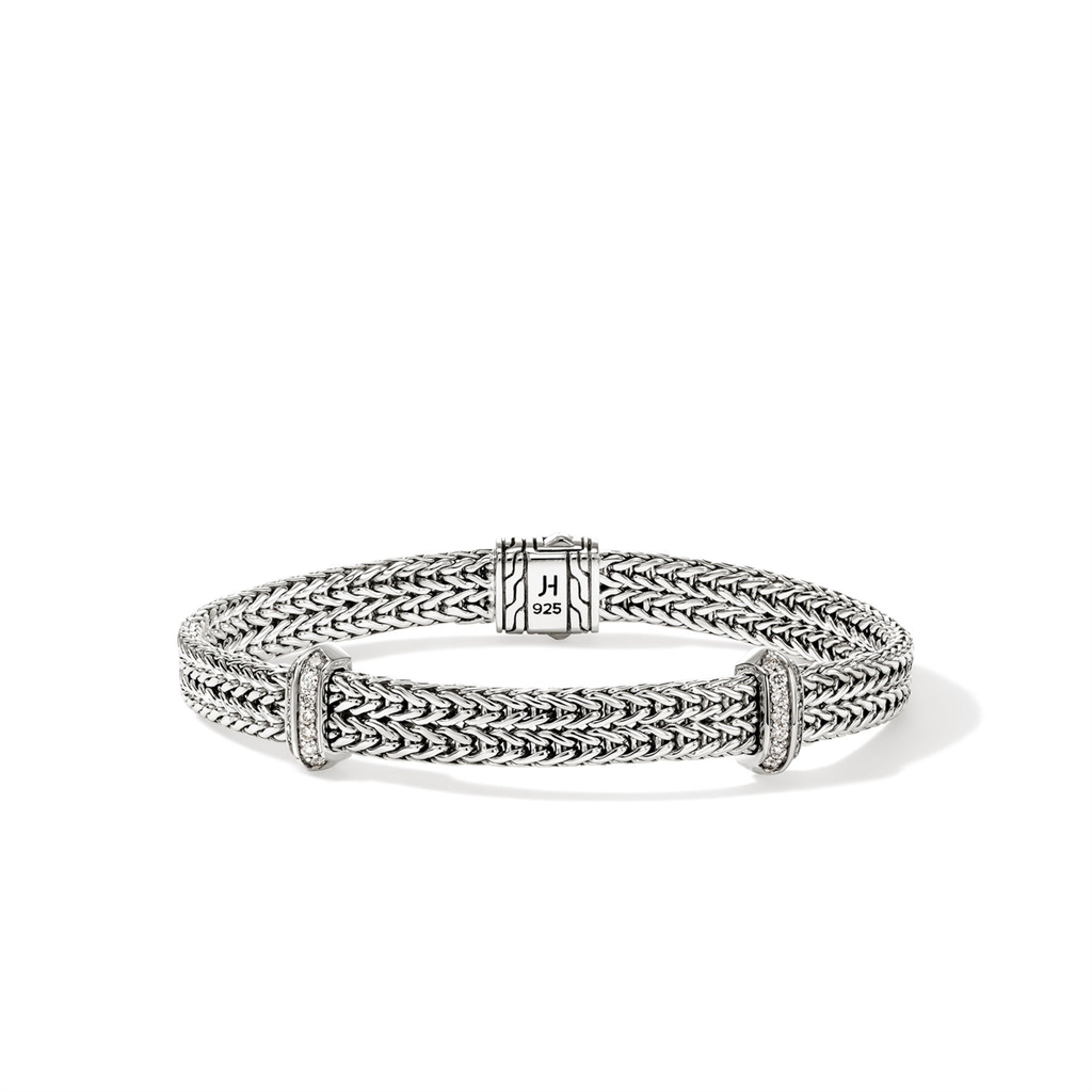 John Hardy Silver Icon Link Diamond Pave Flat Chain Bracelet