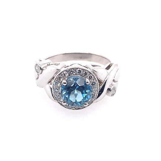 Estate Blue Topaz & Diamond Ring