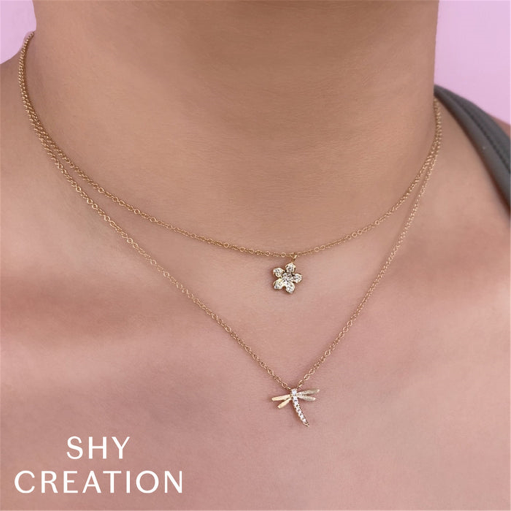 Shy Creation Diamond Dragonfly Necklace Pendant